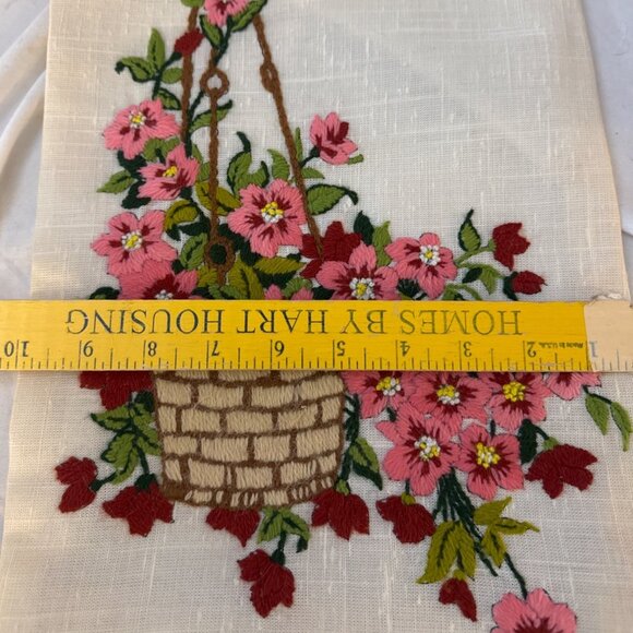 Crewel MCM BOHO Hanging Basket Pink Flowers Vintage 13 x 10" - Picture 6 of 6